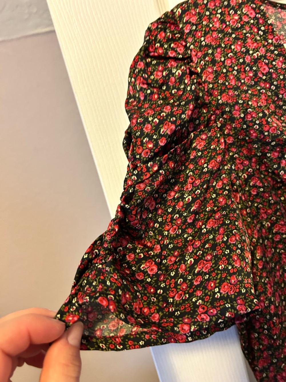 GAP Black Mini Dress with Red and Pink Floral - Picture 4 of 9